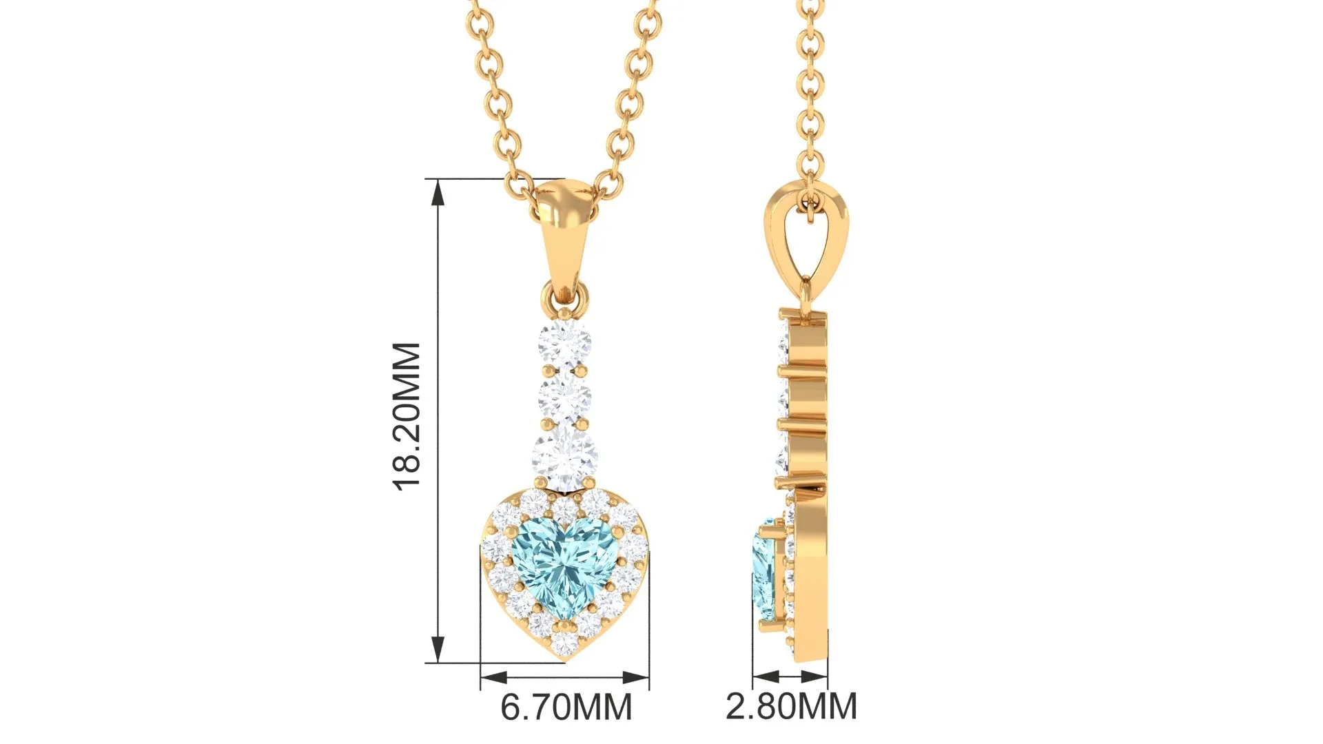 Heart Shape Aquamarine Drop Pendant with Diamond