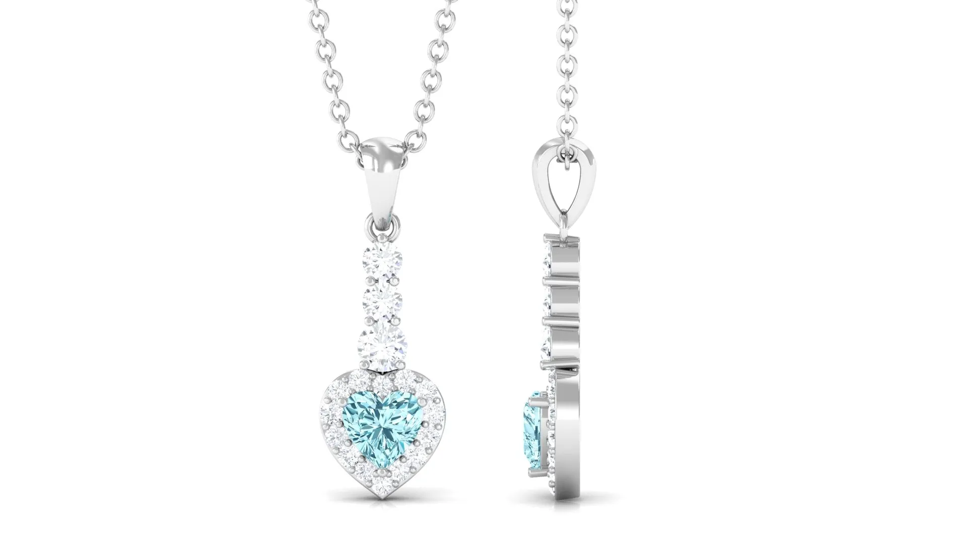 Heart Shape Aquamarine Drop Pendant with Diamond