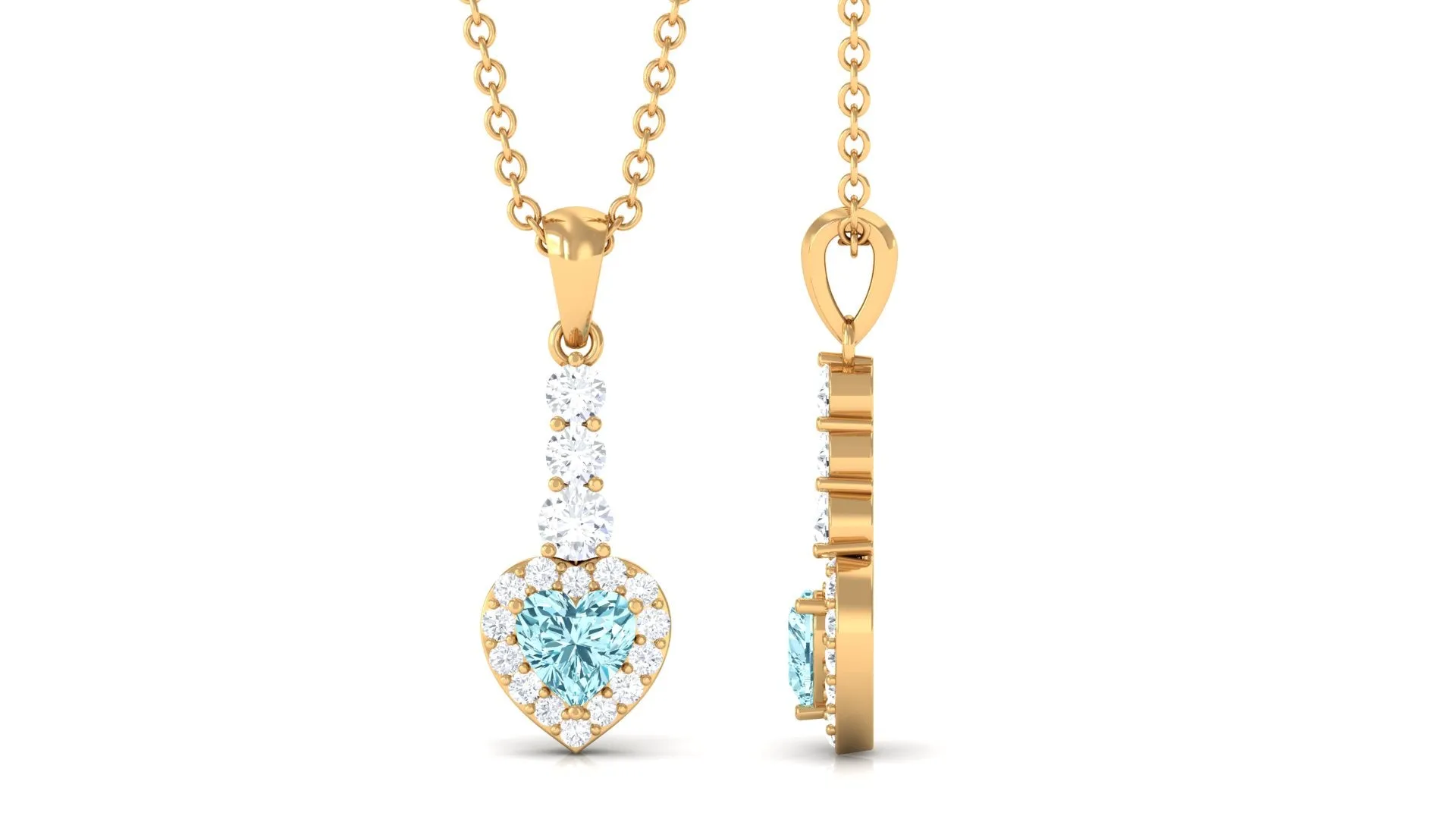 Heart Shape Aquamarine Drop Pendant with Diamond