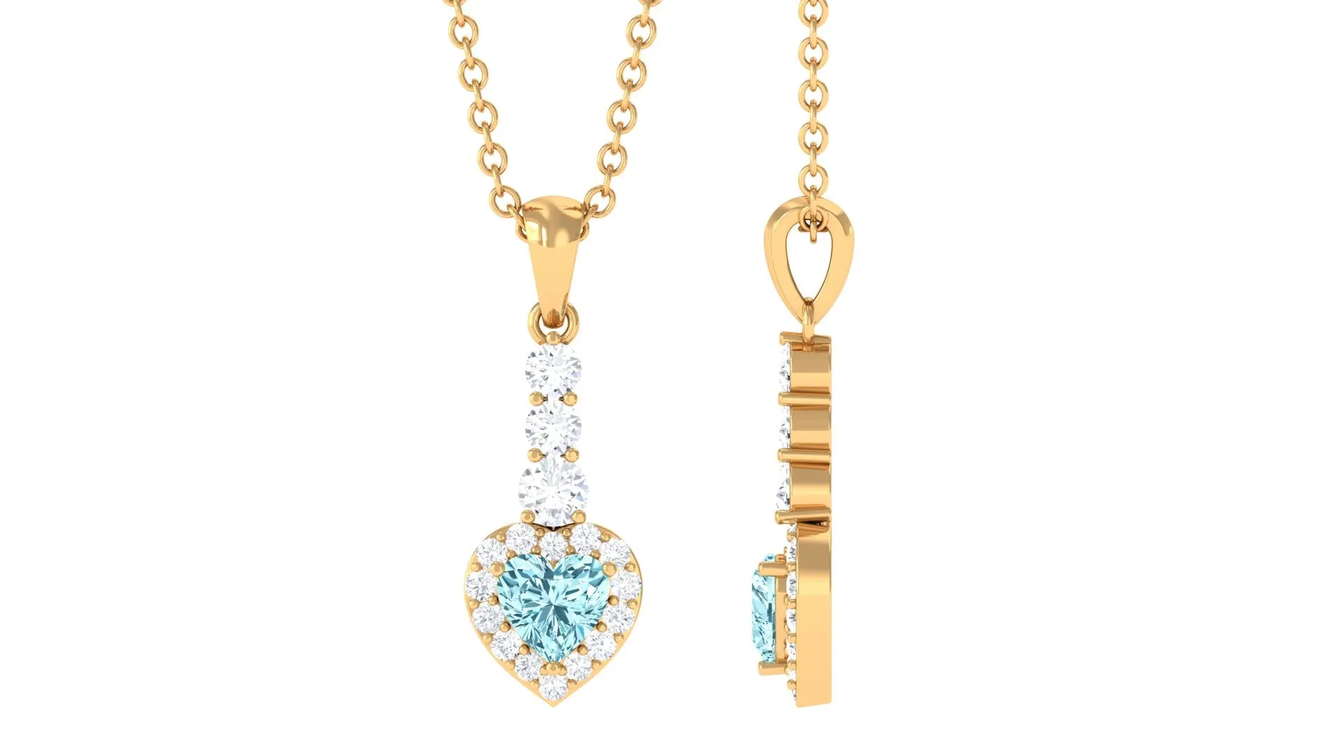 Heart Shape Aquamarine Drop Pendant with Diamond