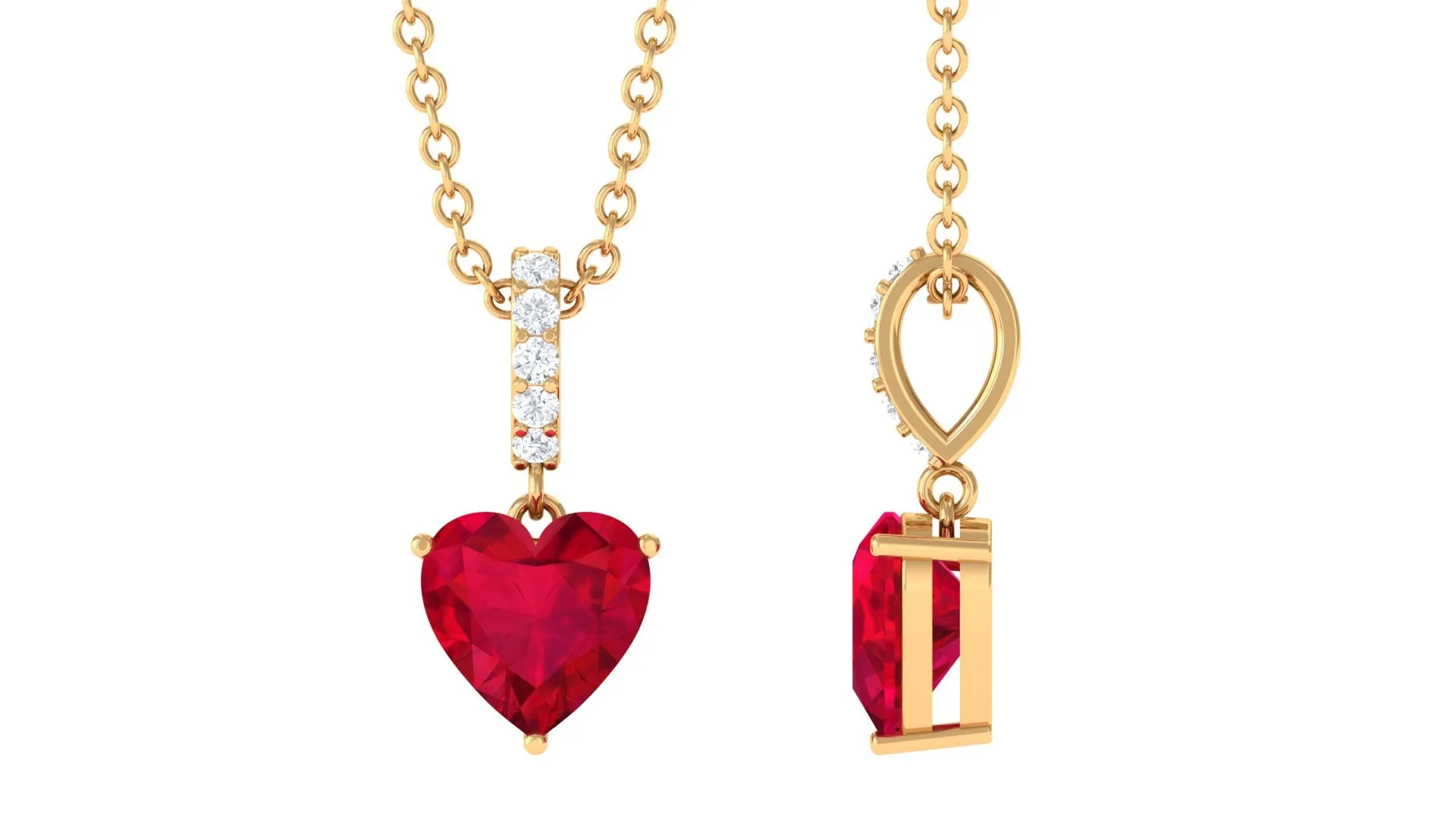 Heart Shape Created Ruby Solitaire Pendant with Diamond