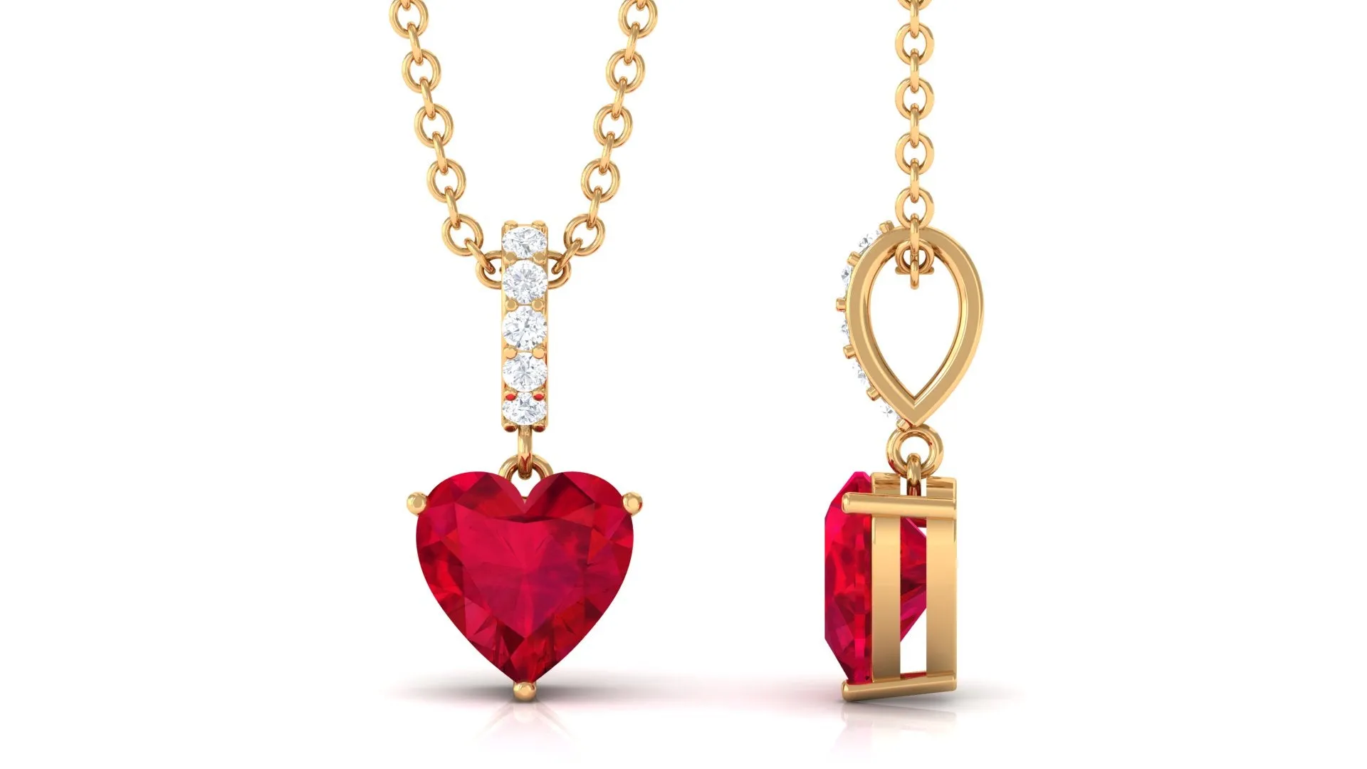 Heart Shape Created Ruby Solitaire Pendant with Diamond