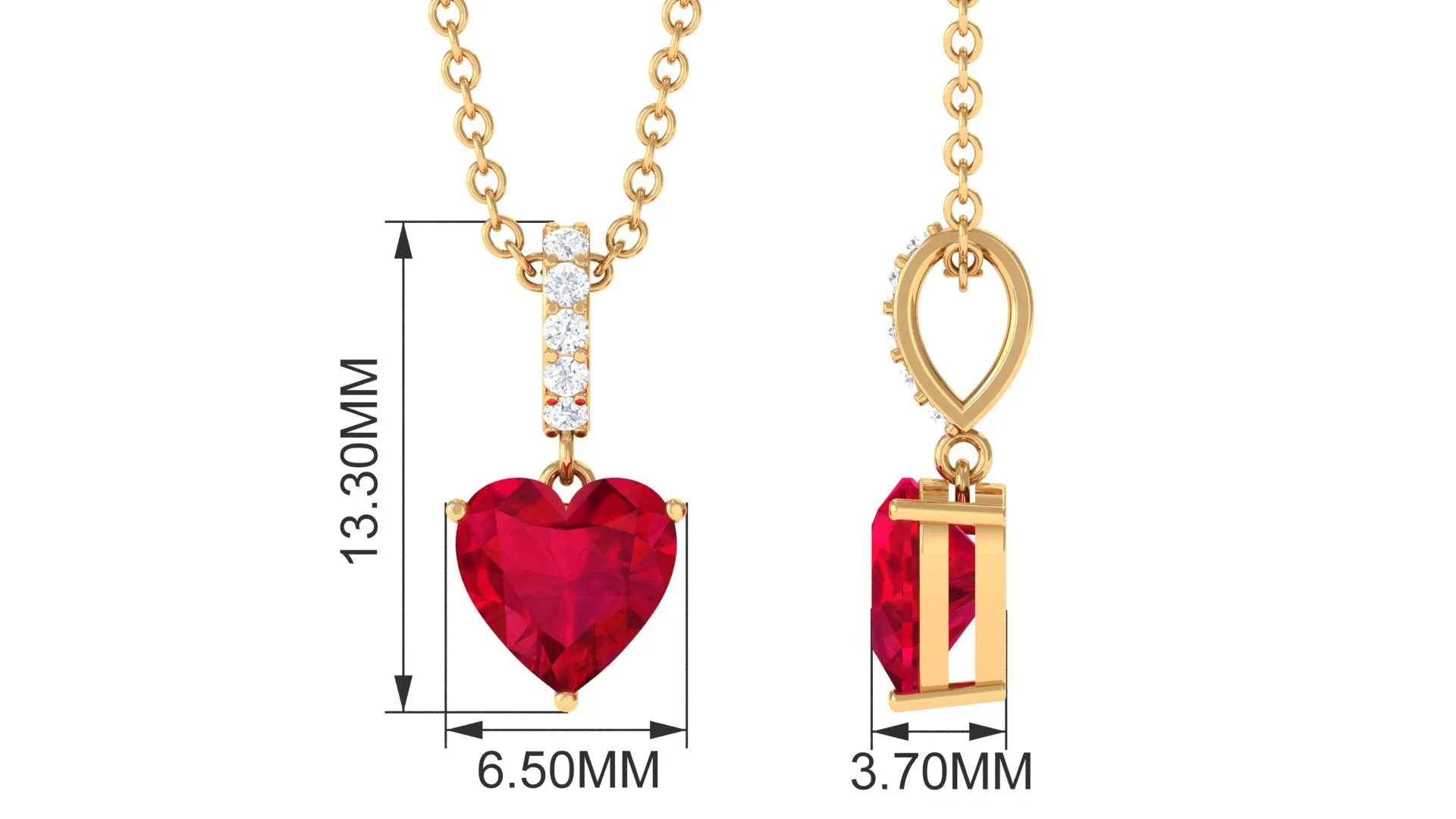 Heart Shape Created Ruby Solitaire Pendant with Diamond