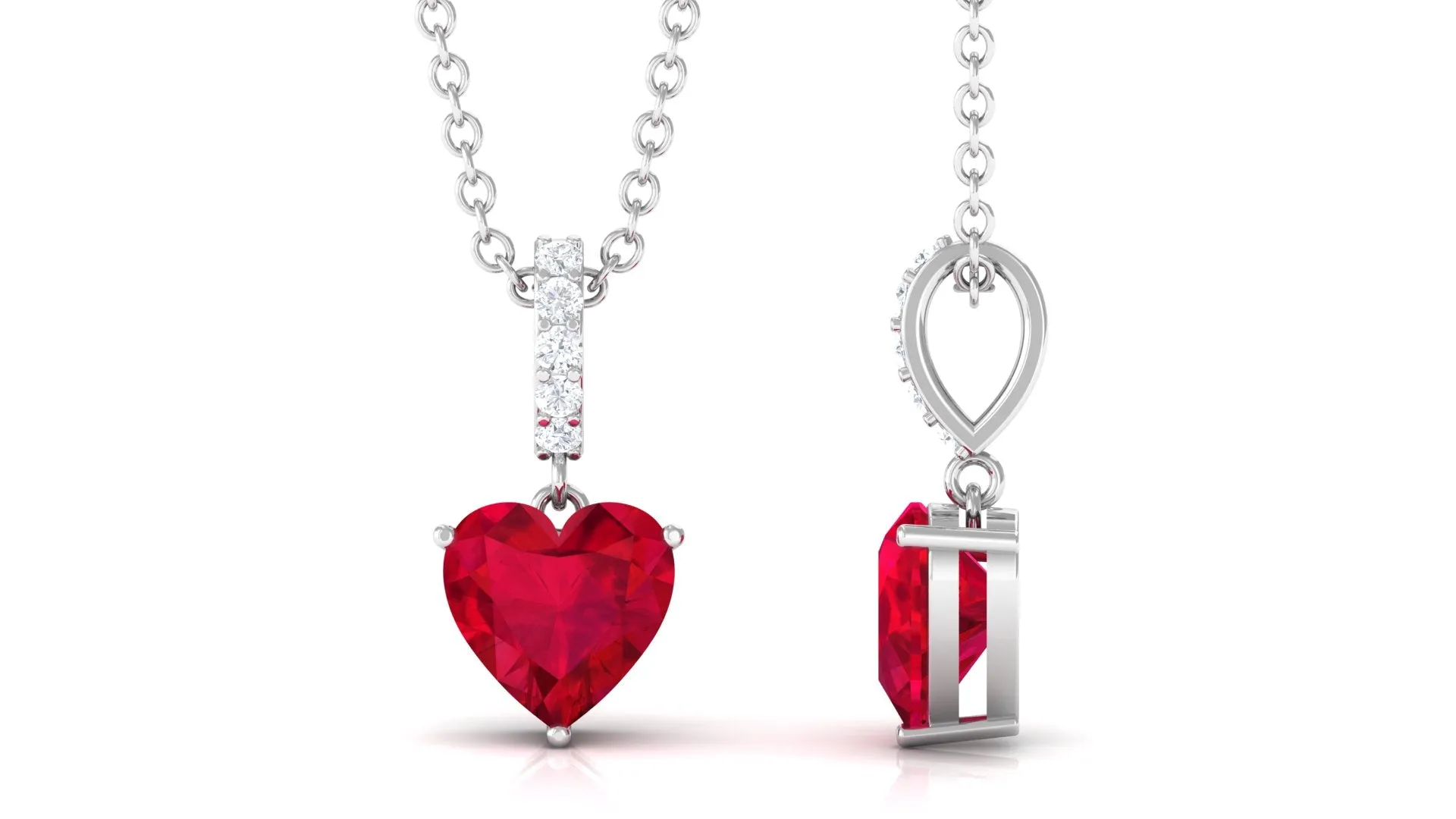 Heart Shape Created Ruby Solitaire Pendant with Diamond