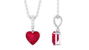 Heart Shape Created Ruby Solitaire Pendant with Diamond