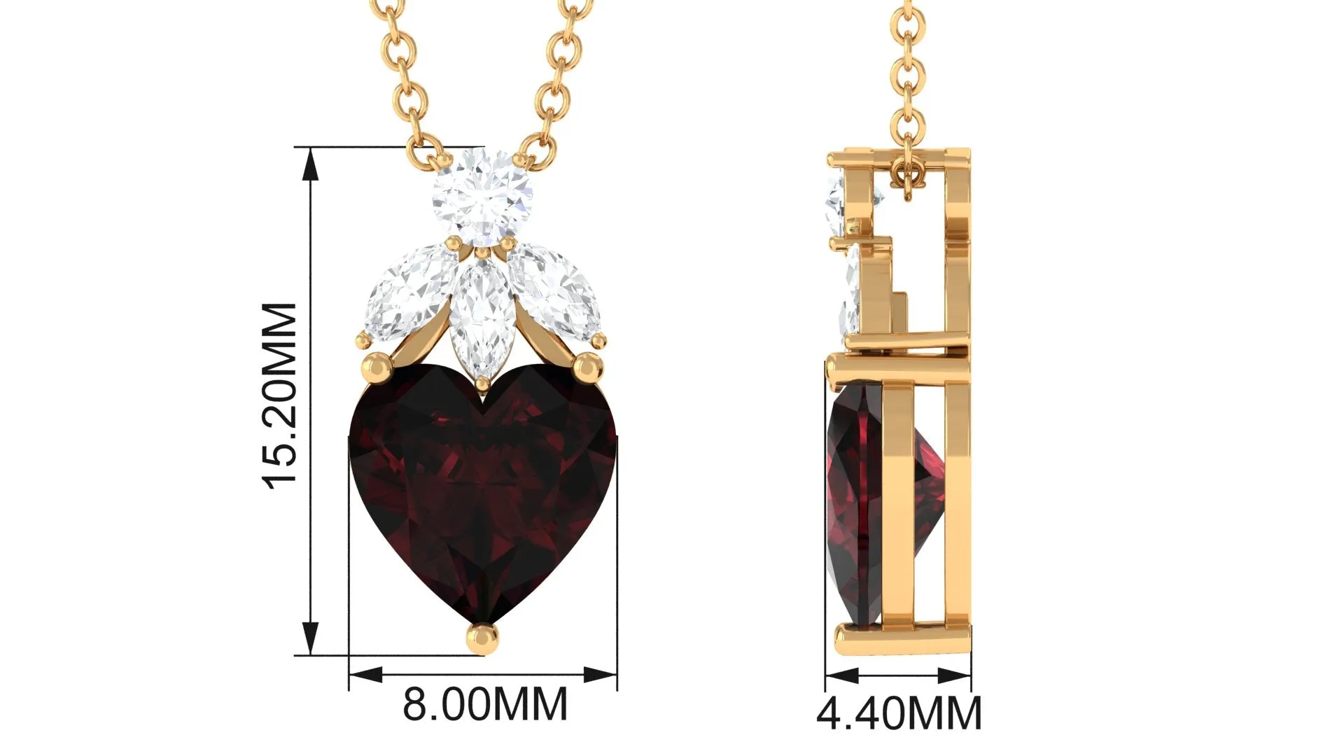 Heart Shape Garnet Solitaire Pendant with Diamond Stones