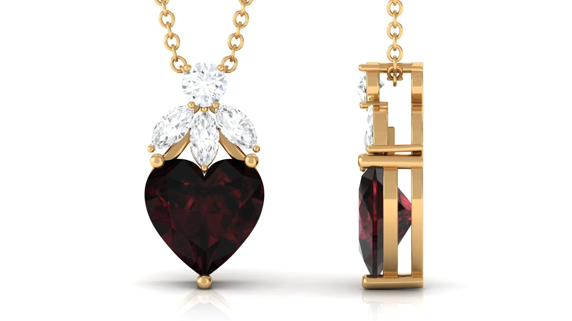 Heart Shape Garnet Solitaire Pendant with Diamond Stones