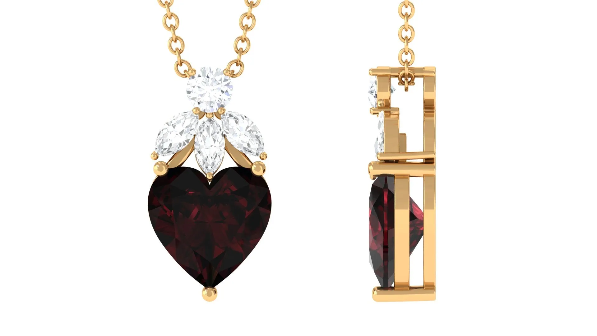 Heart Shape Garnet Solitaire Pendant with Diamond Stones