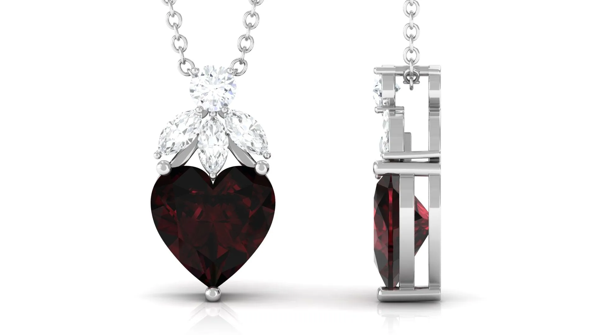 Heart Shape Garnet Solitaire Pendant with Diamond Stones
