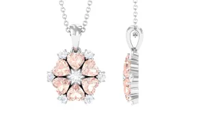 Heart Shape Morganite and Diamond Cluster Flower Pendant