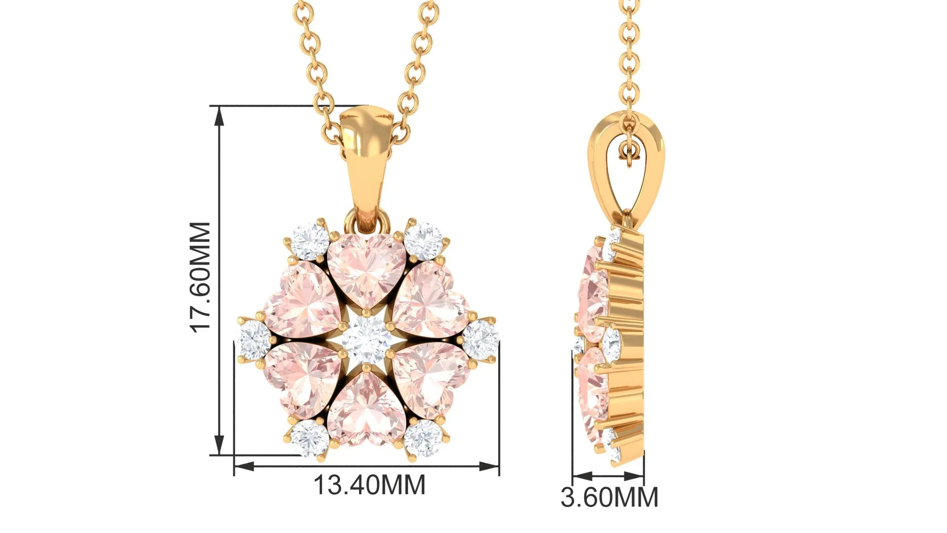 Heart Shape Morganite and Diamond Cluster Flower Pendant