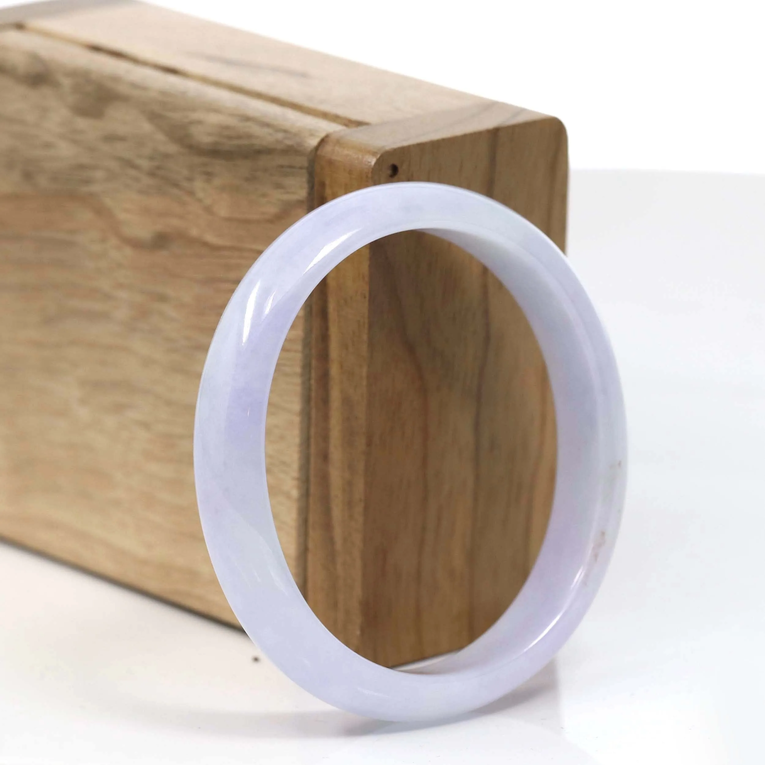 High-quality Lavender Natural Burmese Jadeite Jade Oval Bangle (53.38 mm ) #T014