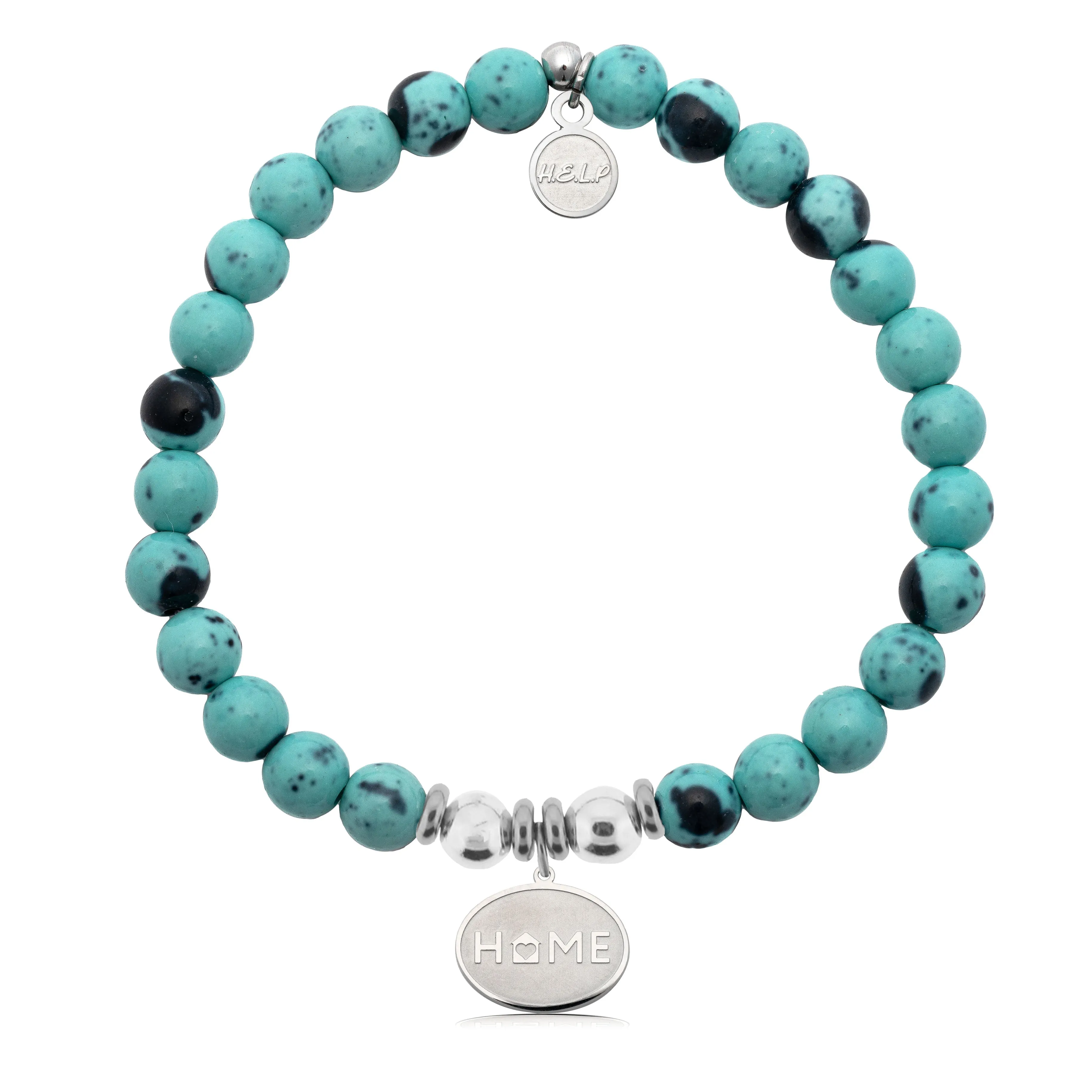 Home Heart Charm with Blue Zebra Jade Charity Bracelet