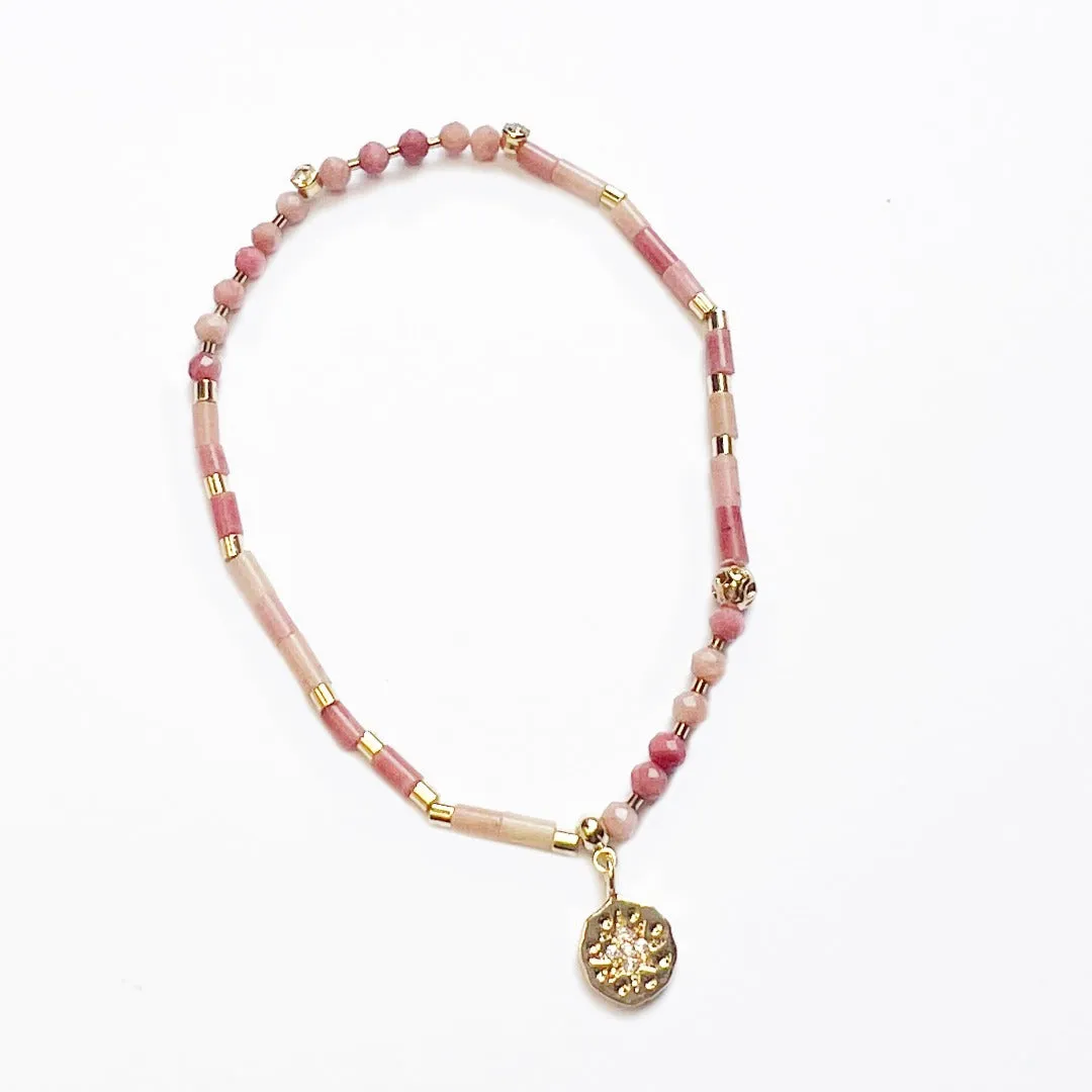 Jade Vine Natural stone fine beads pastel pink bracelet with star charm