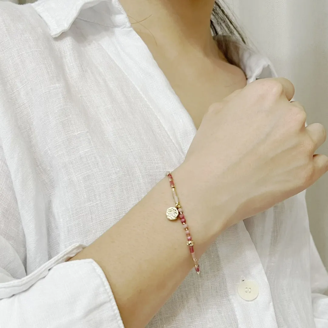 Jade Vine Natural stone fine beads pastel pink bracelet with star charm