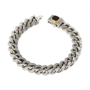 Konstantino Mens Laconia Silver and 18K Gold Black Onyx Link Bracelet