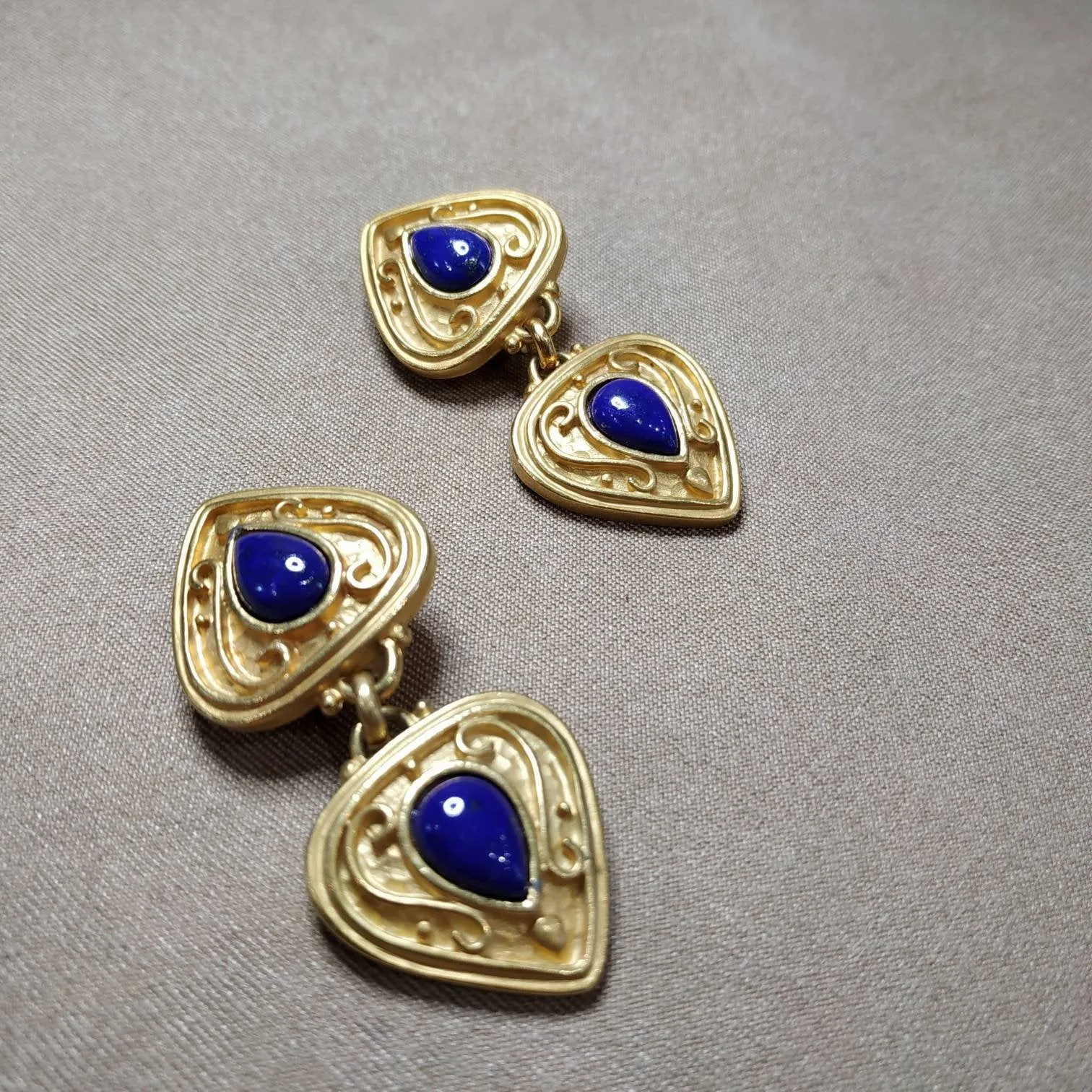 Lapis Lazuli Clip On Drop earrings by Rima Ariss in gold plate