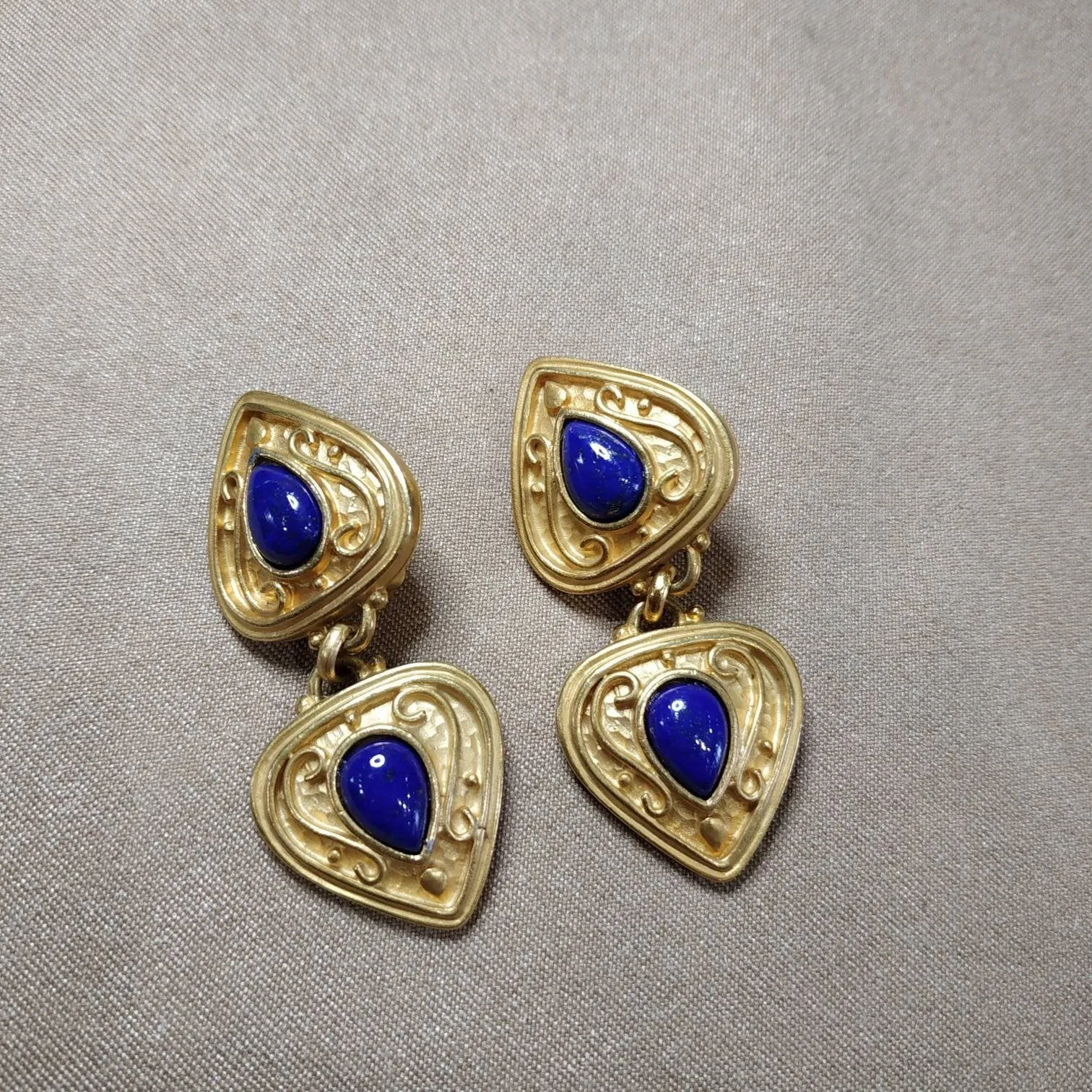 Lapis Lazuli Clip On Drop earrings by Rima Ariss in gold plate