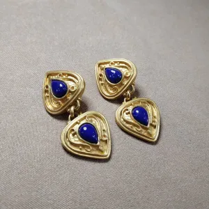 Lapis Lazuli Clip On Drop earrings by Rima Ariss in gold plate