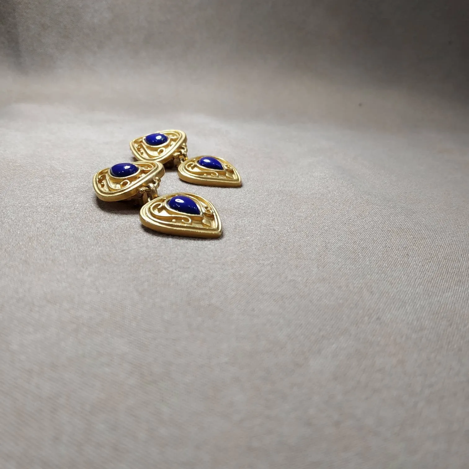 Lapis Lazuli Clip On Drop earrings by Rima Ariss in gold plate