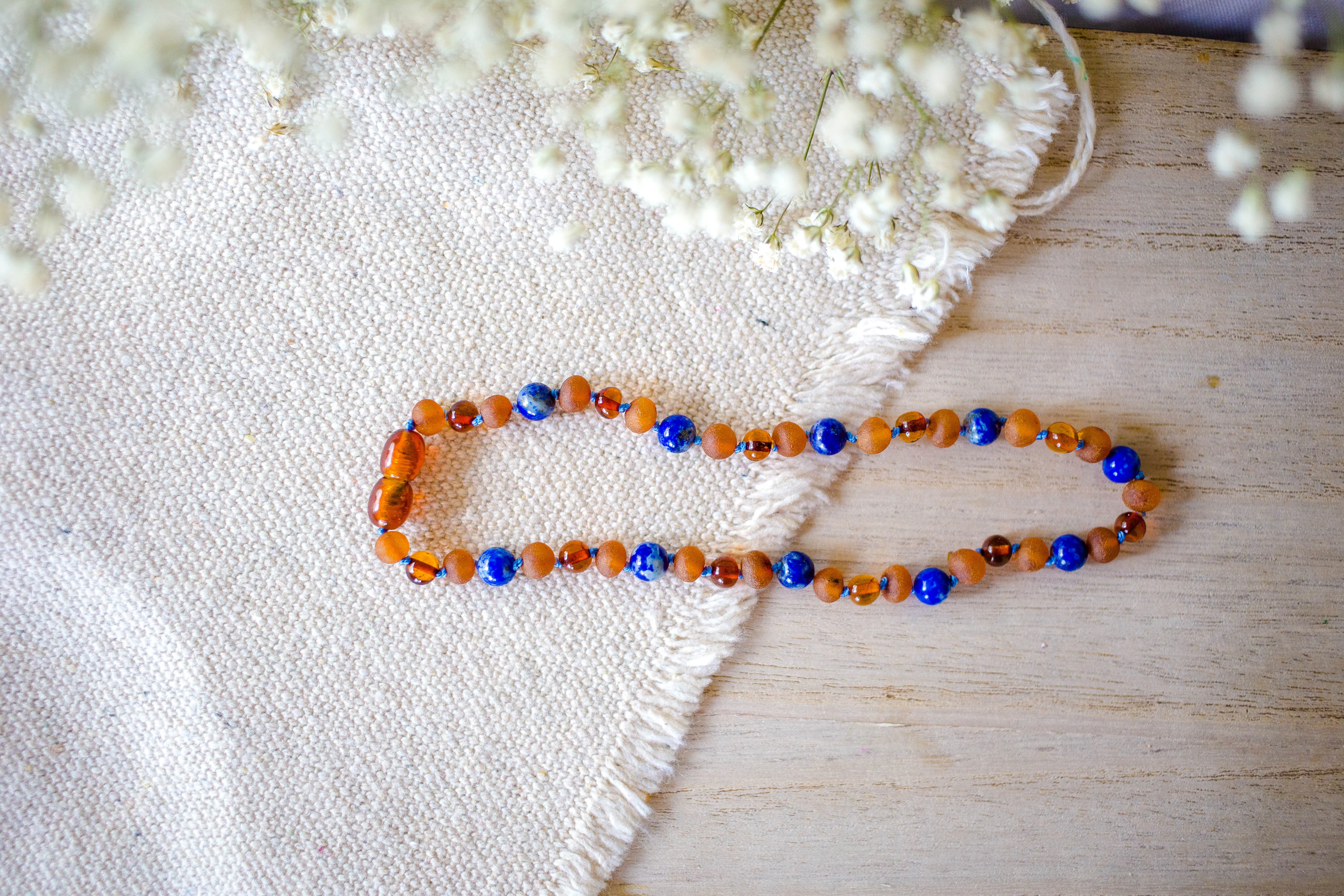 Lapis Lazuli   Raw and Polished Cognac Baltic Amber Necklace