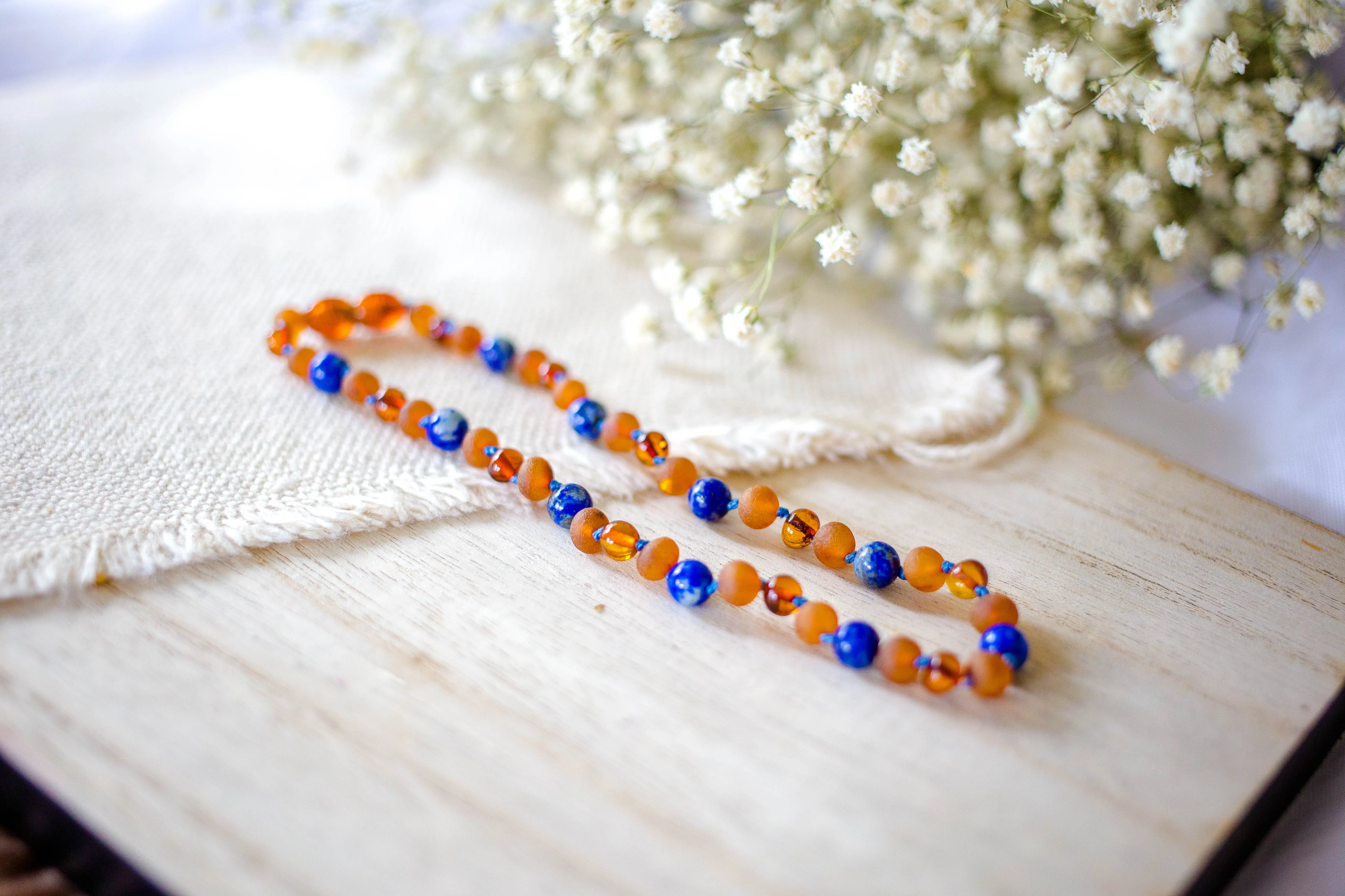 Lapis Lazuli   Raw and Polished Cognac Baltic Amber Necklace
