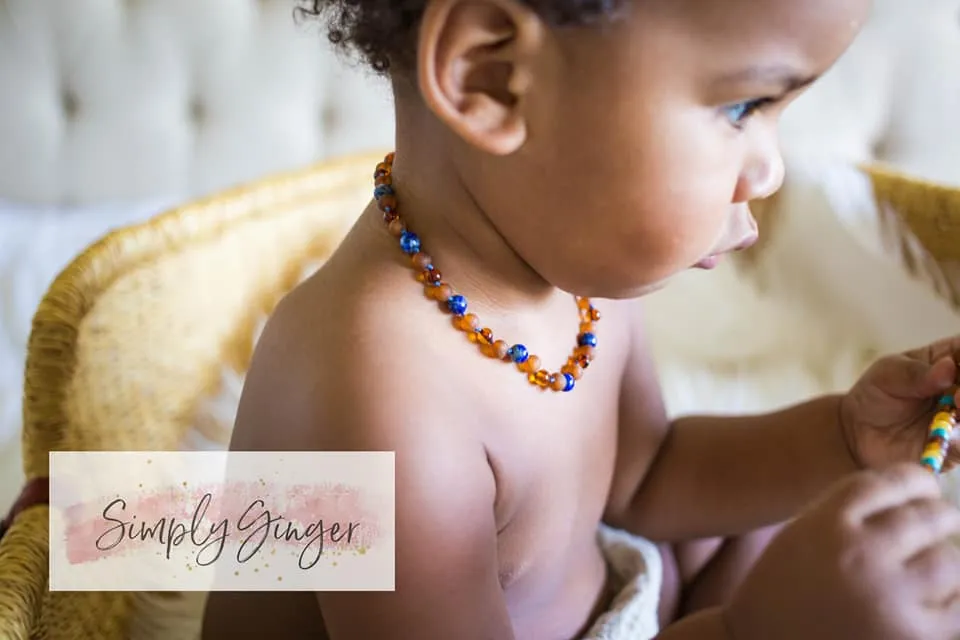 Lapis Lazuli   Raw and Polished Cognac Baltic Amber Necklace