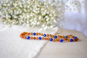 Lapis Lazuli   Raw and Polished Cognac Baltic Amber Necklace