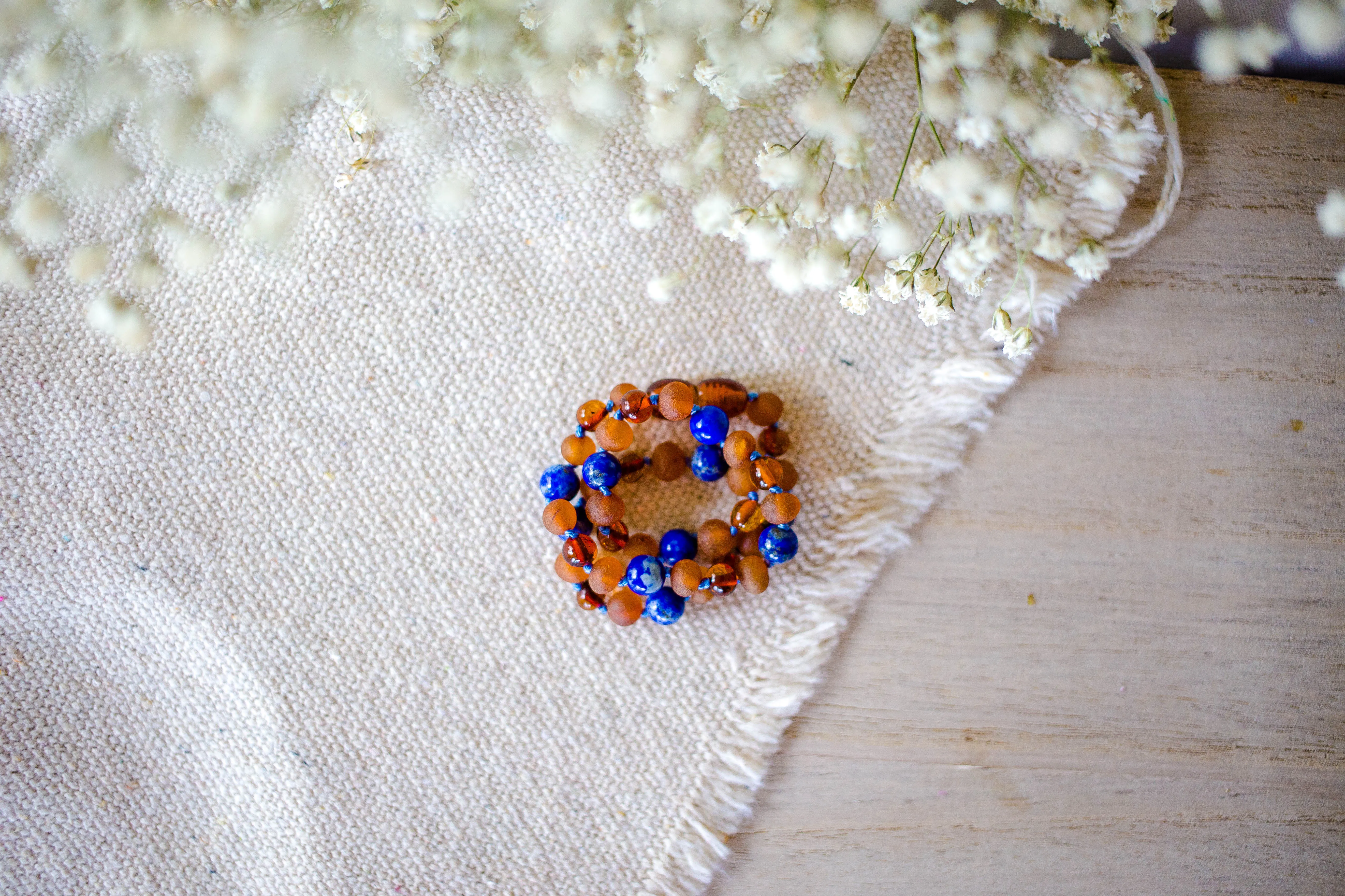 Lapis Lazuli   Raw and Polished Cognac Baltic Amber Necklace