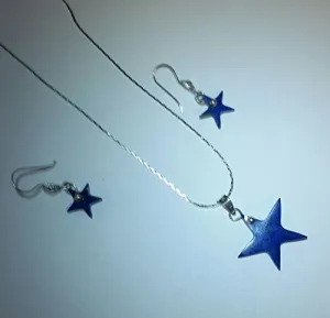 Laps Lazuli Star Earring and Pendant with Sterling Silver Chain