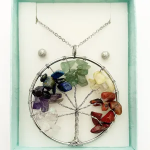 LARGE CHAKRA TREE OF LIFE ENERGY PENDANT ONLY - FREE CHAIN & EARRINGS