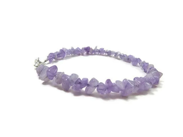 Lavender Purple Jade Crystal Anklet | Beaded Stone Ankle Bracelet | Jade Jewelry