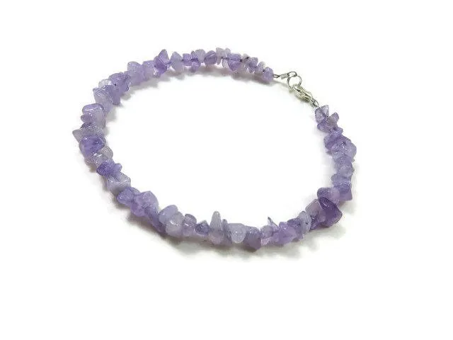 Lavender Purple Jade Crystal Anklet | Beaded Stone Ankle Bracelet | Jade Jewelry