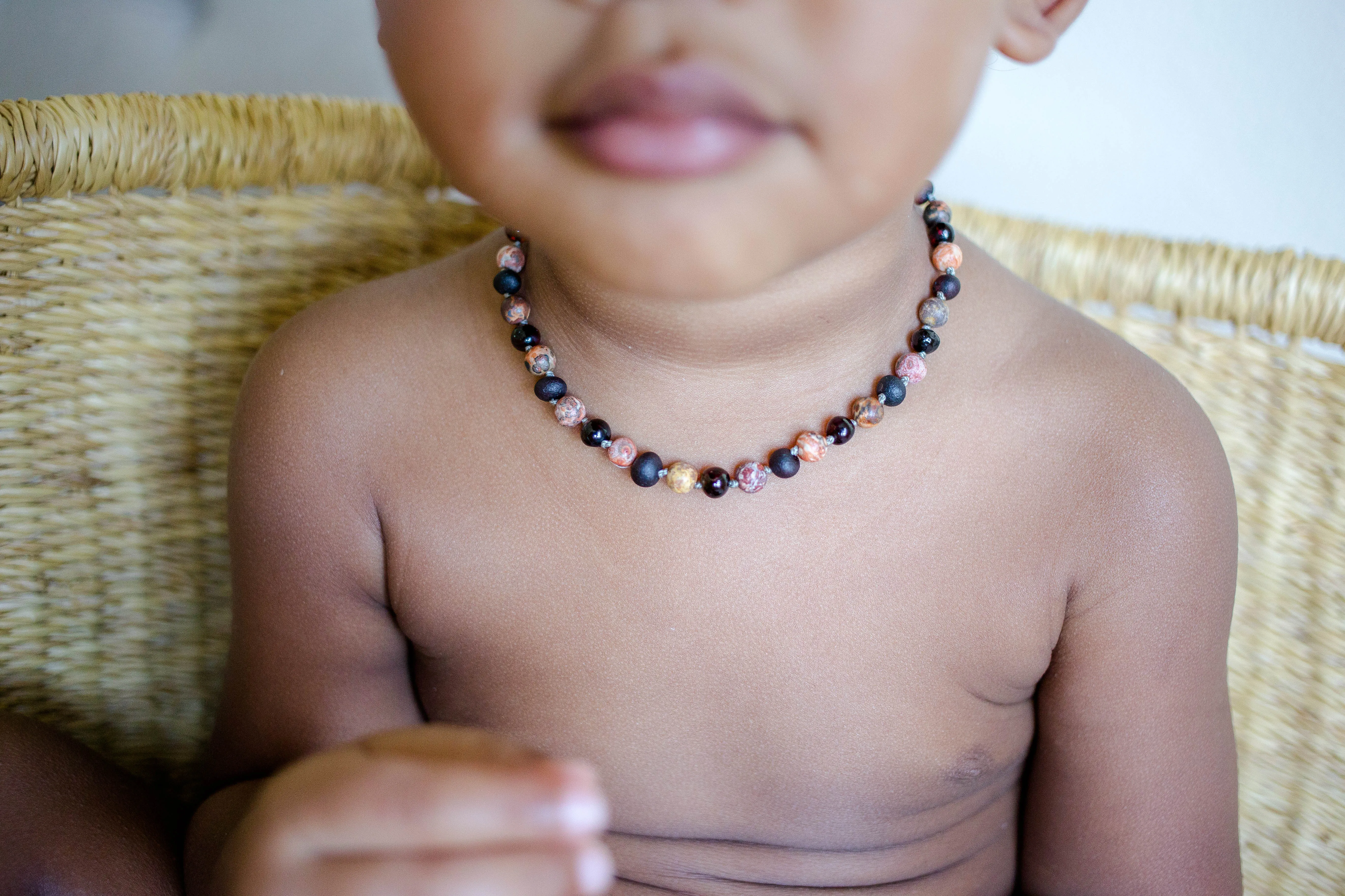 Leopard-Skin Jasper   Raw and Polished Cherry Baltic Amber Necklace ll Pain ll Arthritis