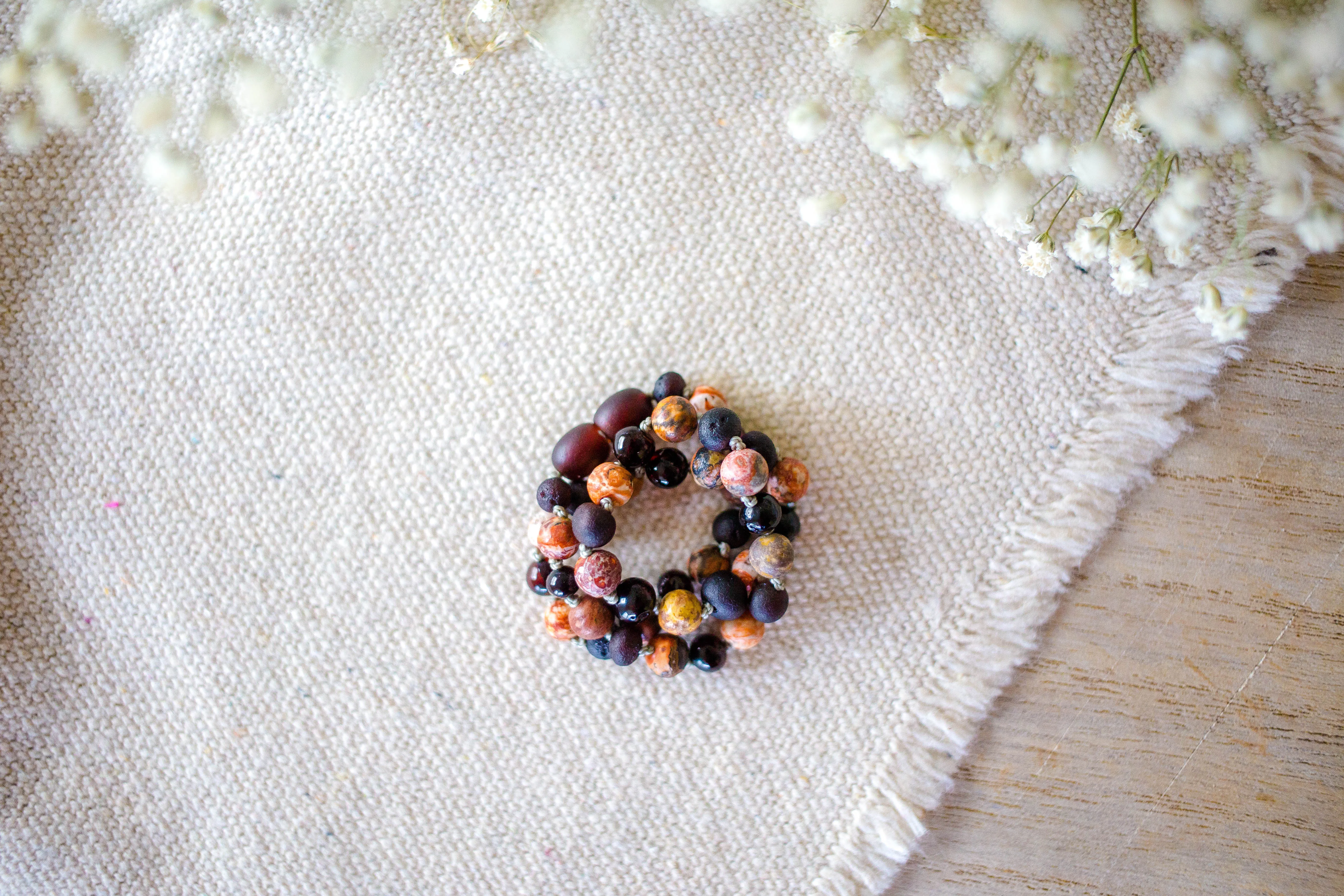 Leopard-Skin Jasper   Raw and Polished Cherry Baltic Amber Necklace ll Pain ll Arthritis