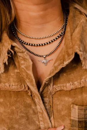 Longhorn Pearl Pendant Choker Necklace