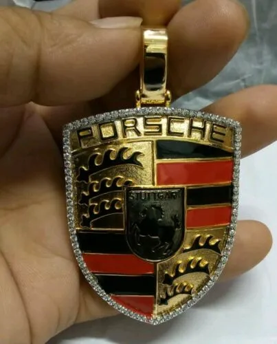 Lucky PORSCHE Pendant CAR COMPANY SYMBOL Diamond Studded Sterling SILVER925
