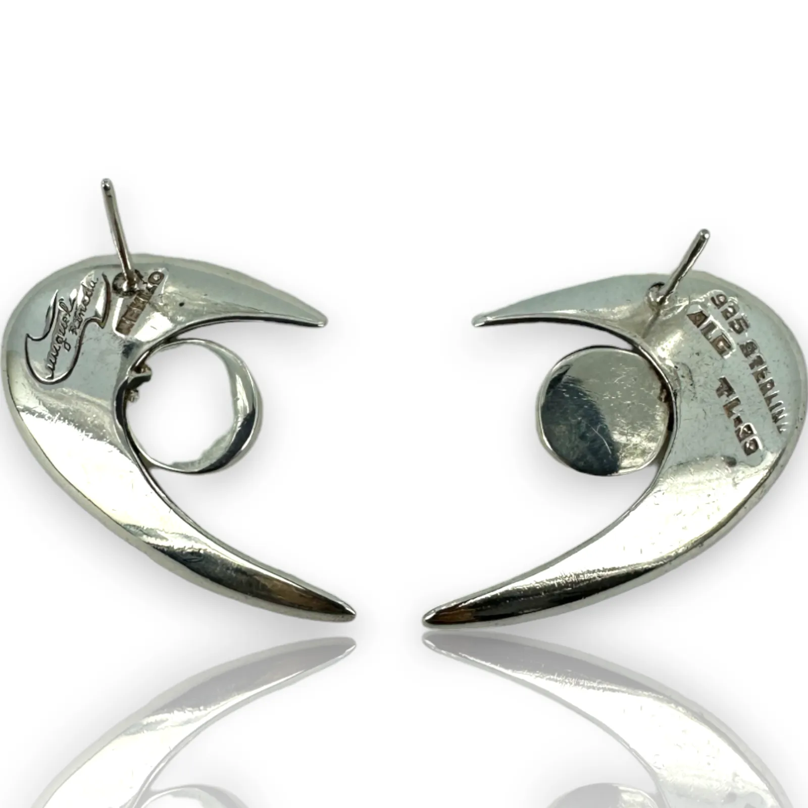 Miguel Pineda Aztec 925 Sterling Silver Large Lapis Round Stud Earrings