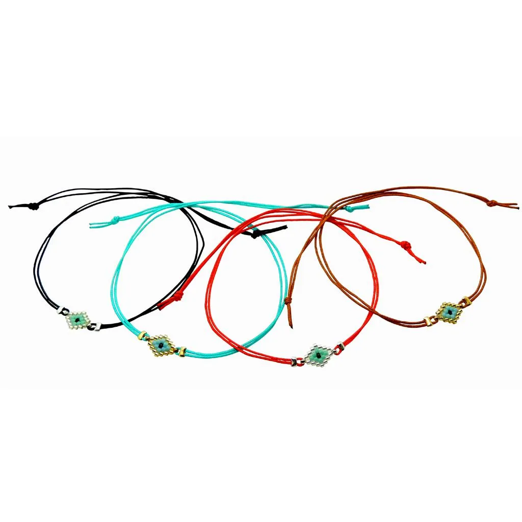 Mini Beaded Evil Eye Charm Cord Bracelet