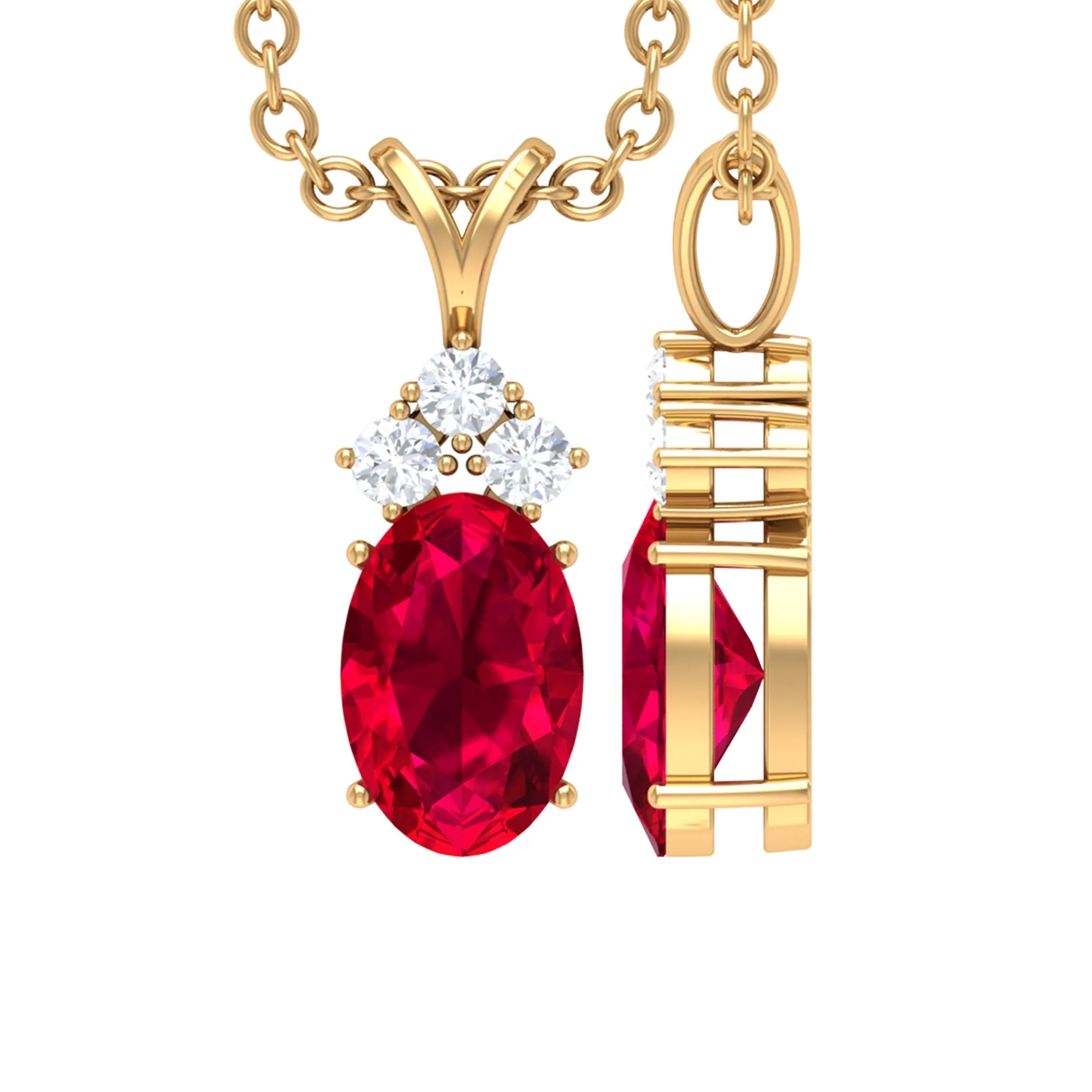 Minimal Oval Ruby Pendant with Diamond Stones