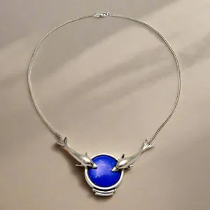 Minoan Dolphins Lapis Lazuli Sterling Silver Necklace (PE-14)