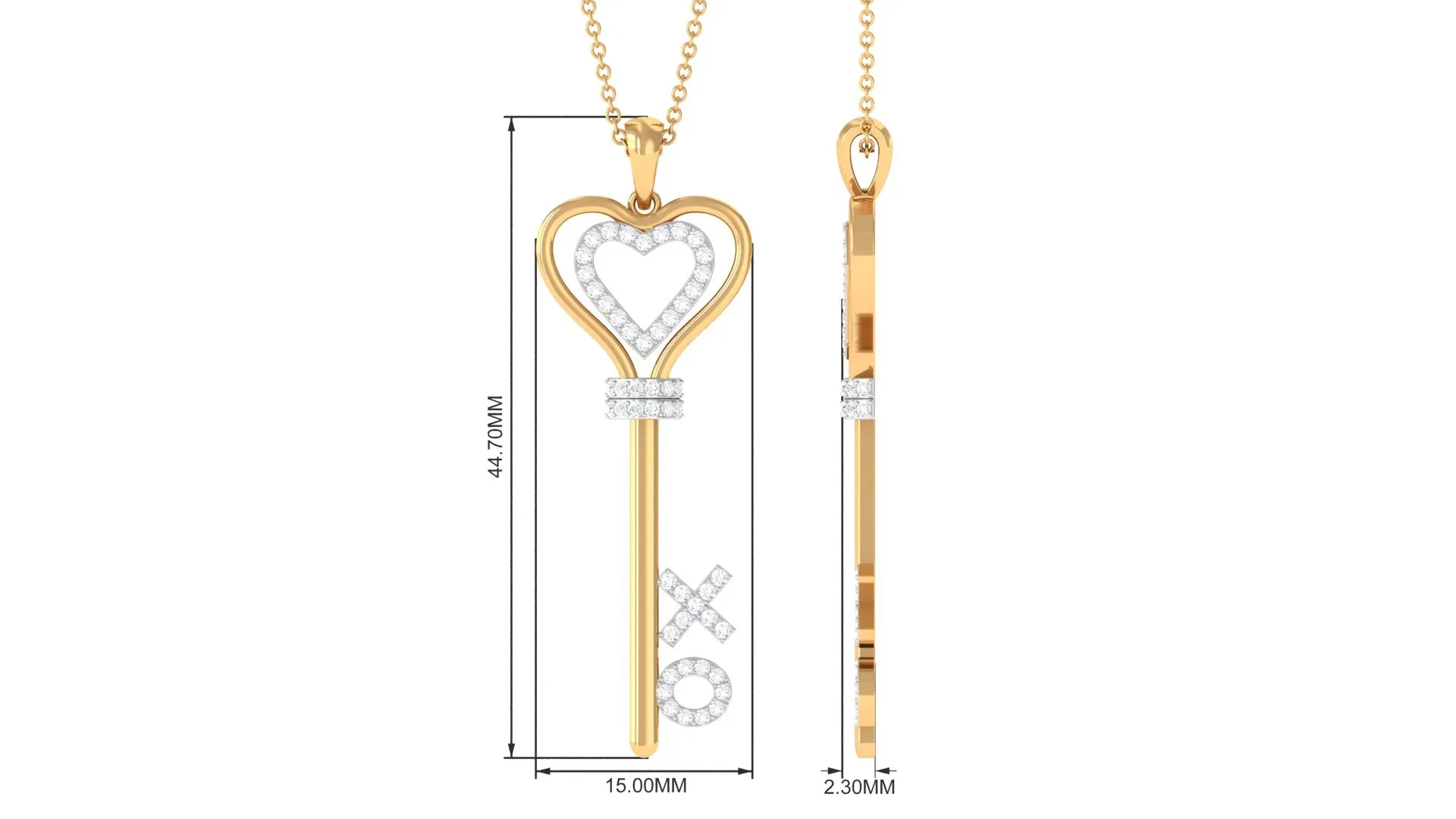 Moissanite Double Heart Key Pendant Necklace