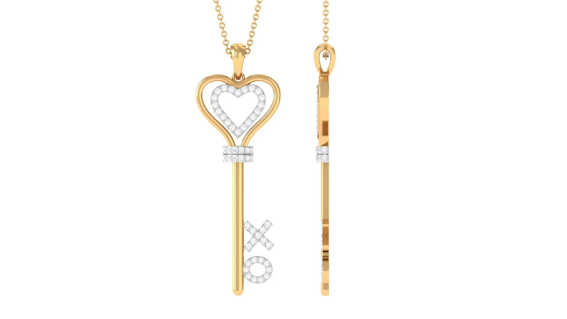 Moissanite Double Heart Key Pendant Necklace