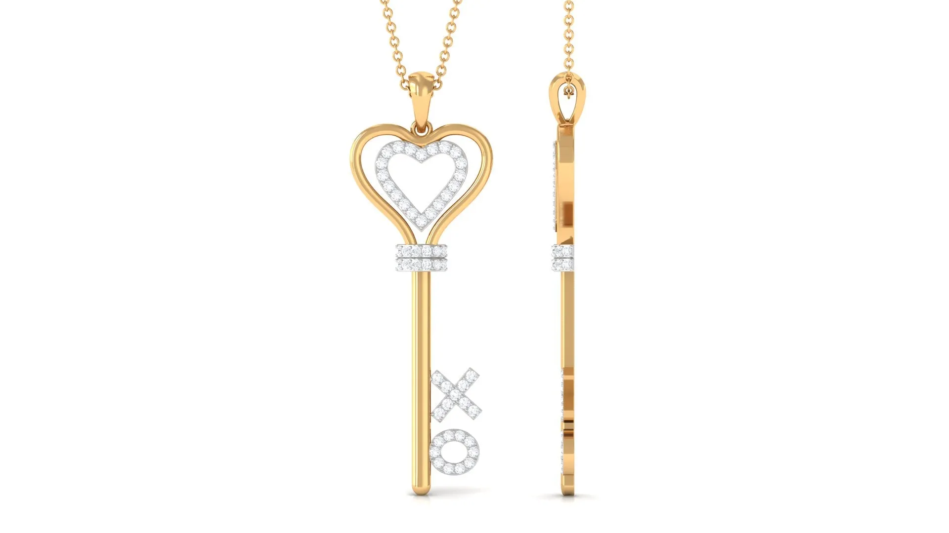 Moissanite Double Heart Key Pendant Necklace