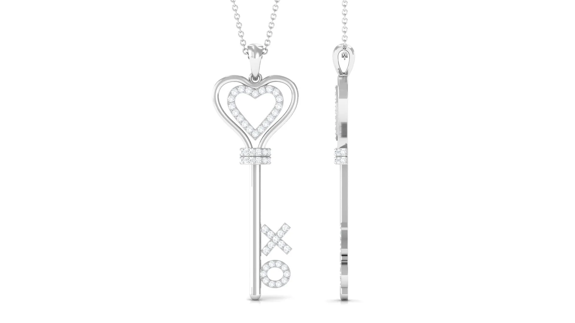 Moissanite Double Heart Key Pendant Necklace