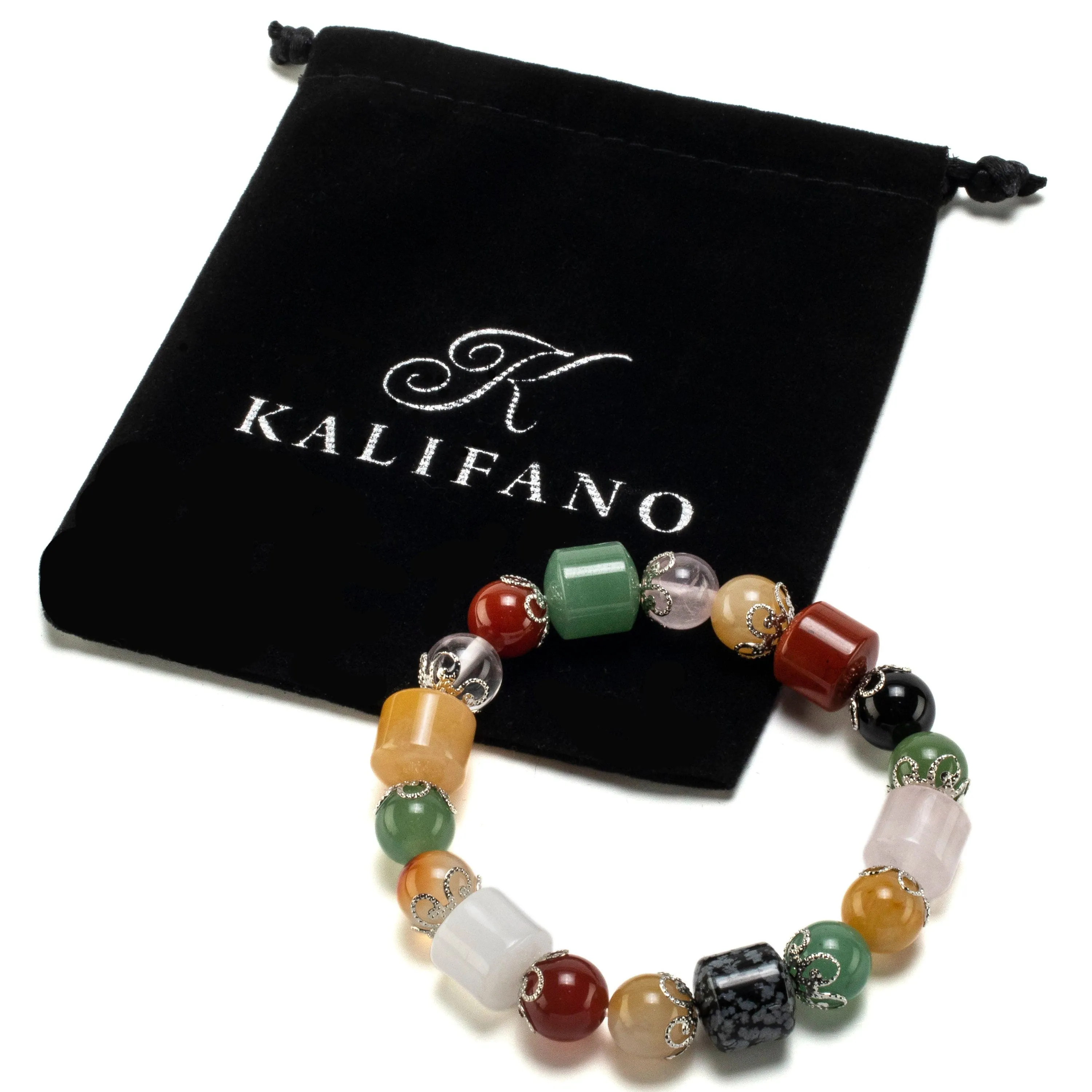 Multi Gemstone with Flower Design Accents Elastic Bracelet