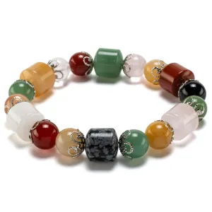 Multi Gemstone with Flower Design Accents Elastic Bracelet