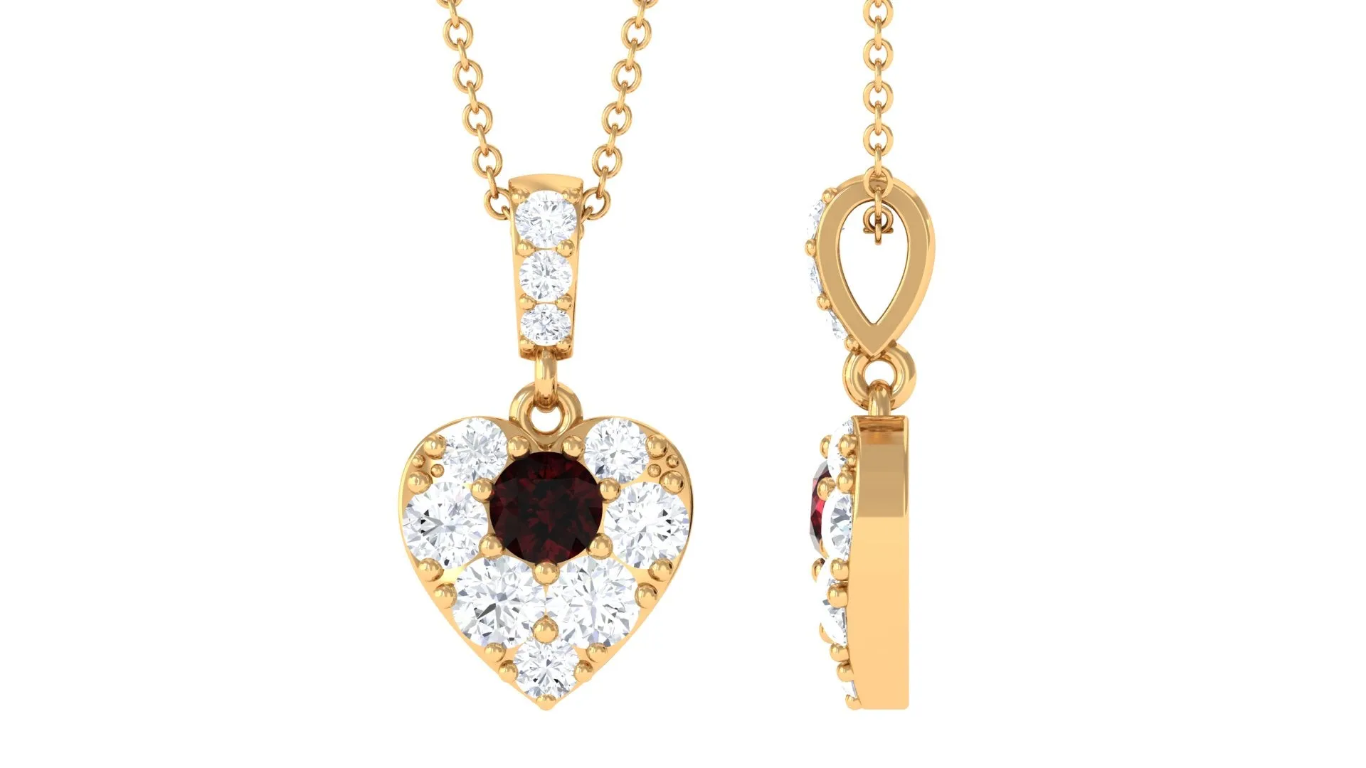 Natural Garnet Heart Pendant Necklace with Moissanite