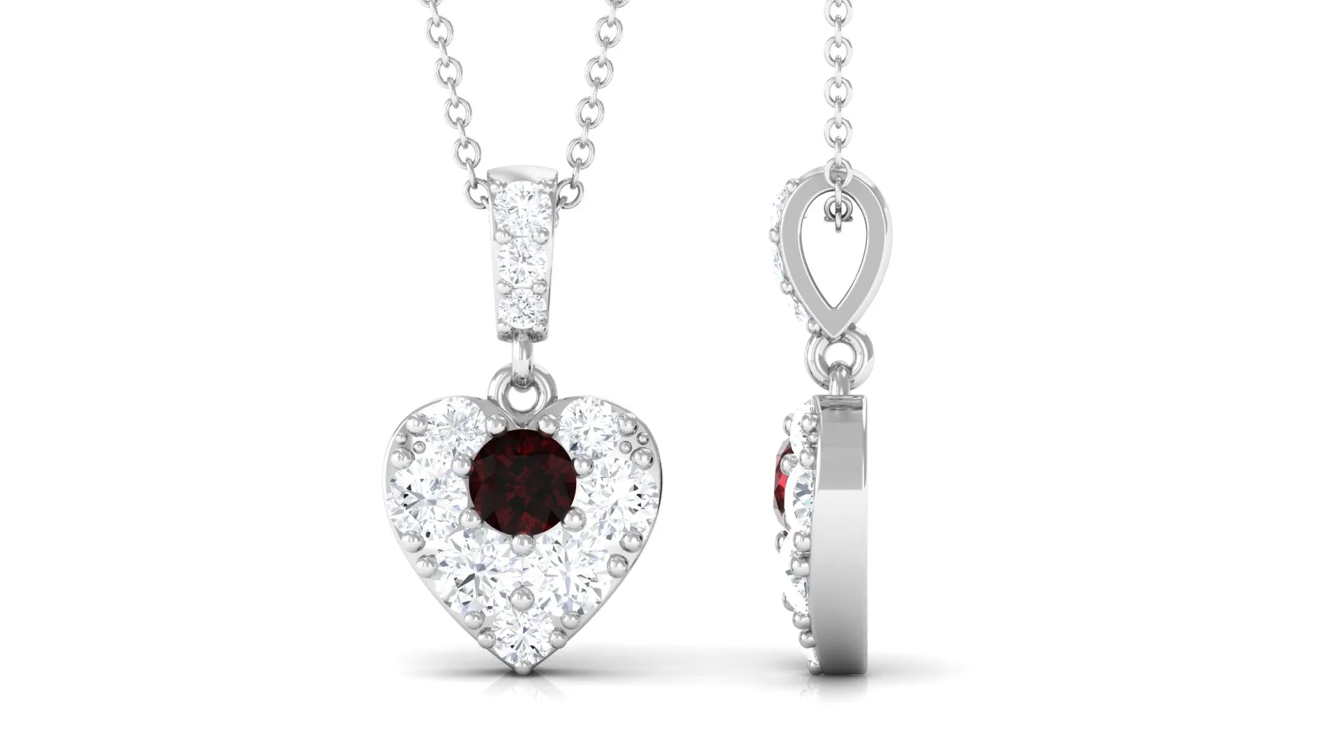 Natural Garnet Heart Pendant Necklace with Moissanite