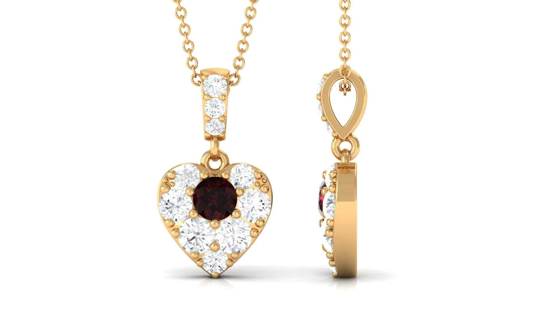 Natural Garnet Heart Pendant Necklace with Moissanite